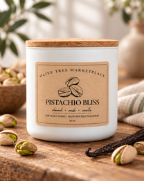 Pistachio Bliss 16 oz Simply Elegant soy candle with oak lid