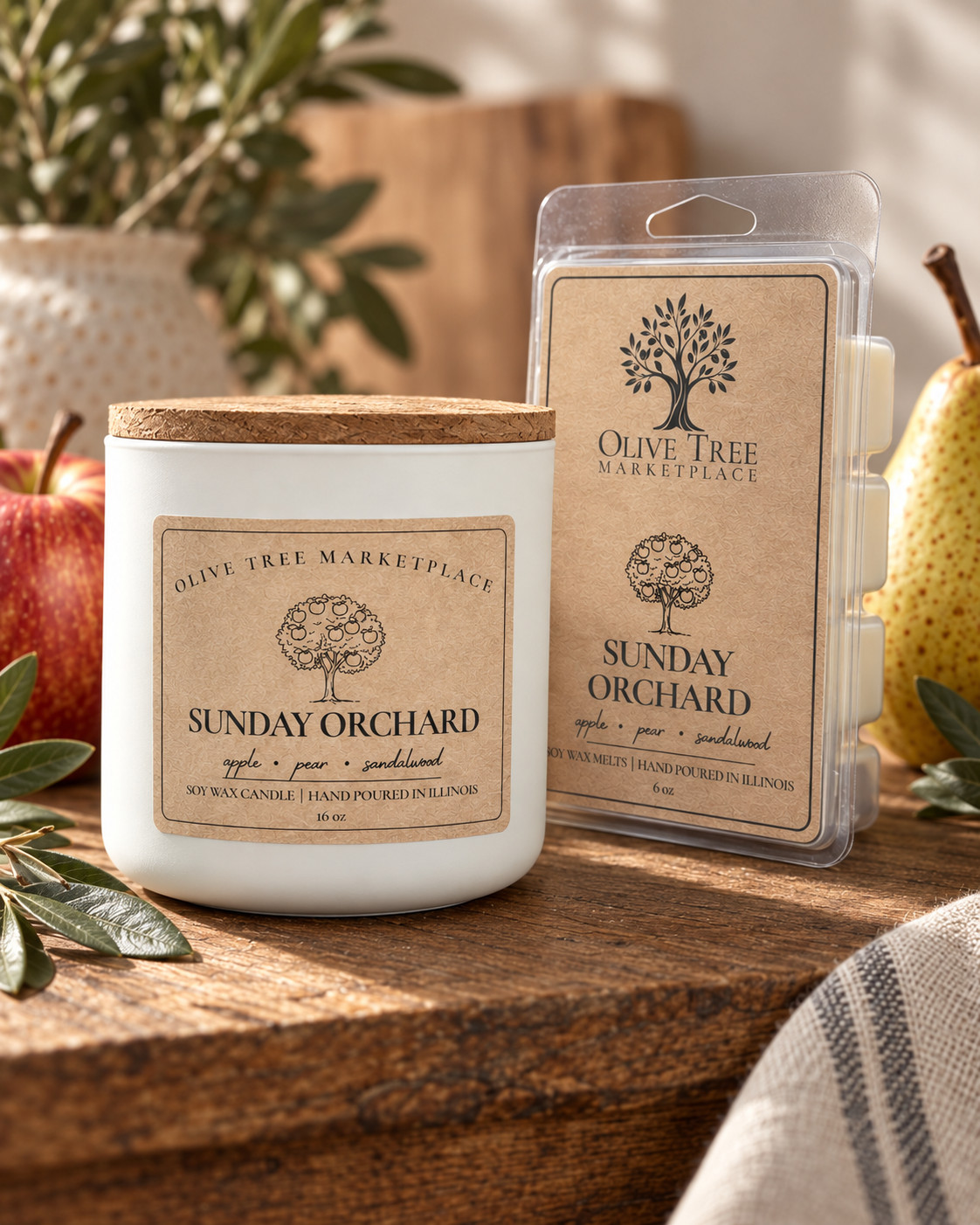 Sunday Orchard Simply Elegant candle and wax melt packaging detail