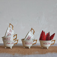 Stoneware Footed Teacup w/ Saying & Gold Electroplating