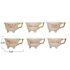 Stoneware Footed Teacup w/ Saying & Gold Electroplating
