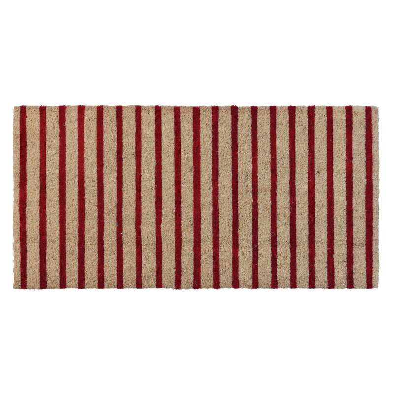 Natural Coir Doormat w/ Red Stripes
