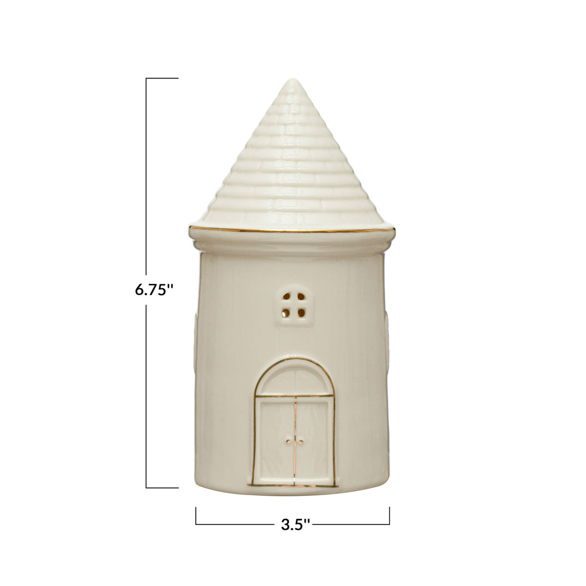 Stoneware House w/ LED Light &amp; Gold Electroplating