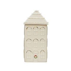 Hand-Painted Stoneware House Cookie Jar w/ Gold Electroplating