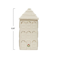 Hand-Painted Stoneware House Cookie Jar w/ Gold Electroplating