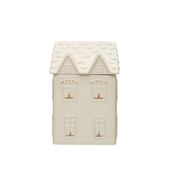 Hand-Painted Stoneware House Cookie Jar w/ Gold Electroplating