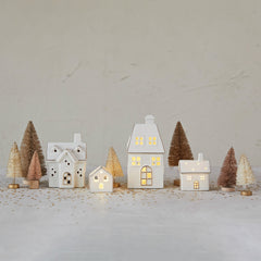 Stoneware Village w/ LED Lights & Gold Electroplating