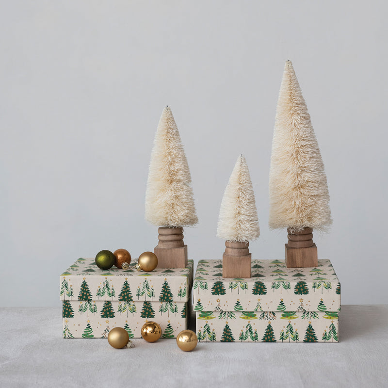 Sisal Bottle Brush Tree w/ Carved Wood Base