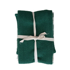Cotton Woven/Waffle Weave Tea Towels, Green & White, Set of 3