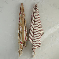 Cotton Slub Throw w/ Stripes & Tassels