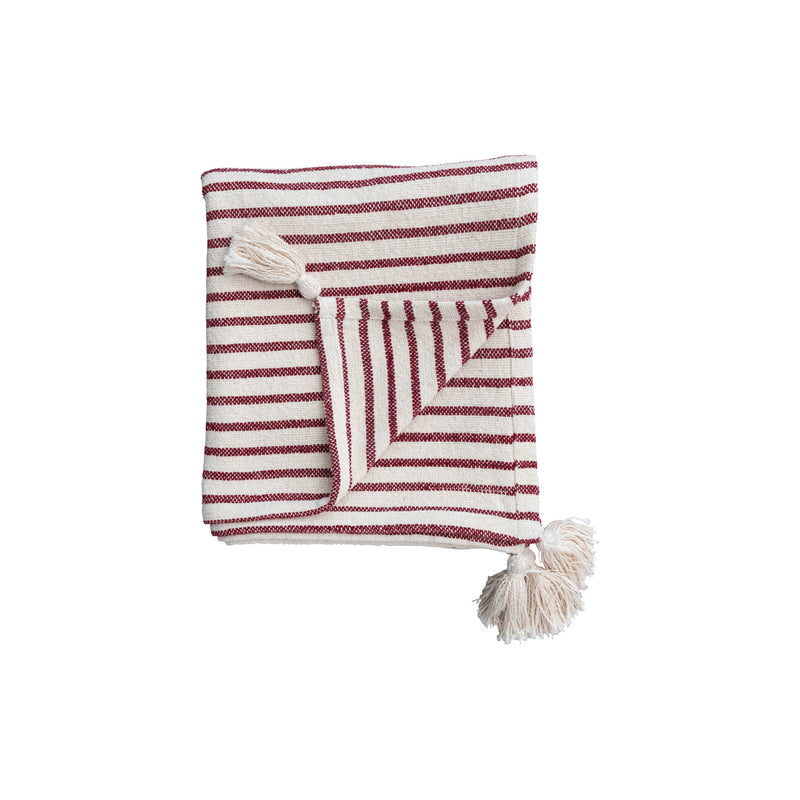 Cotton Slub Throw w/ Stripes & Tassels