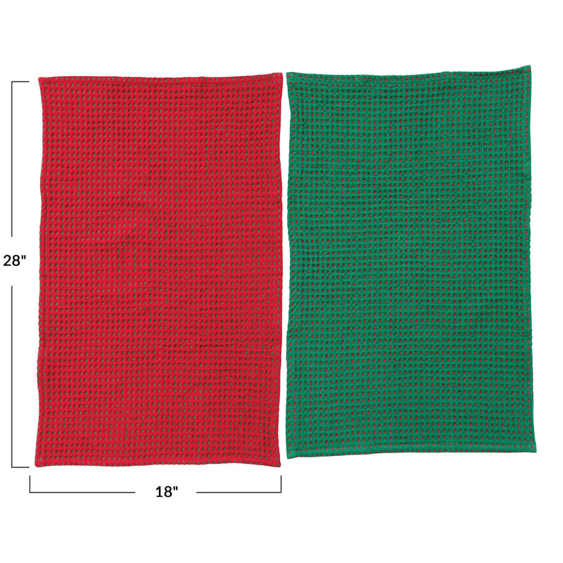 Cotten Waffle Weave Tea Towels with Kantha Stitch