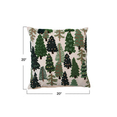 Cotton Slub Embroidered Pillow w/ Trees & French Knots