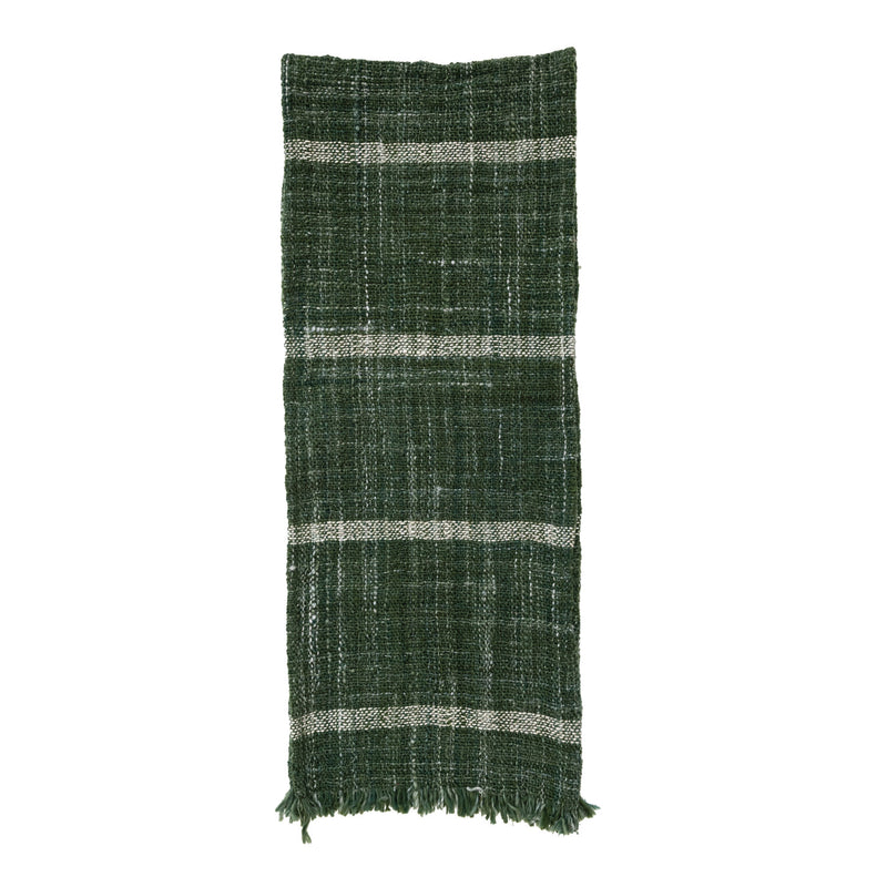 Woven Wool Blend Slub Table Runner w/ Stripes & Fringe, Green