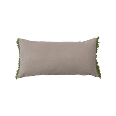 Cotton Slub Printed Lumbar Pillow w/ Pine Boughs & Fringe