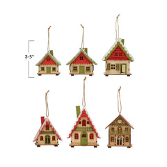 Wood House Ornament w/ Snow & LED Light