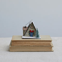A-Frame House Ornament w/ Faux Tree, Wreath & LED Light