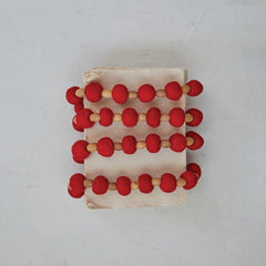 Handmade Wool Felt Ball Garland w/ Wood Beads