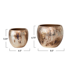 Textured Metal Planter, Antique Gold Finish