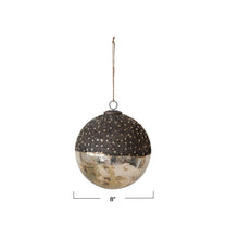 Mercury Glass Ball Ornament w/ Stars, Dipped Bronze &amp; Silver Finish