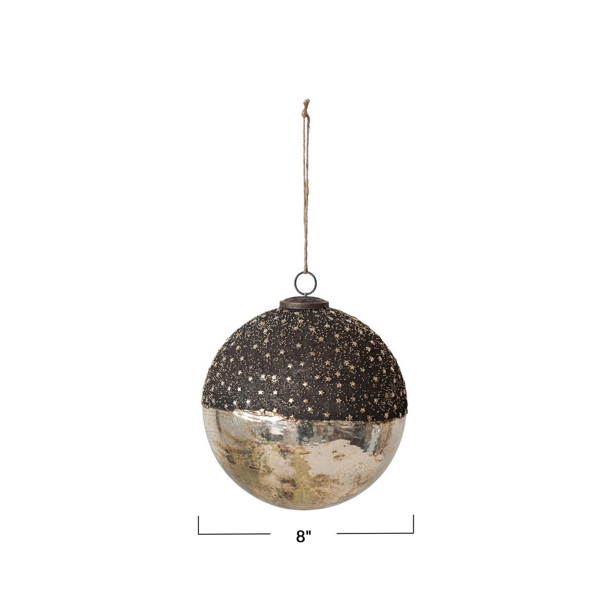 Mercury Glass Ball Ornament w/ Stars, Dipped Bronze &amp; Silver Finish