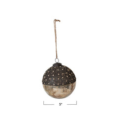 Mercury Glass Ball Ornament w/ Stars, Dipped Bronze & Silver Finish