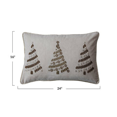 Cotton Lumbar Pillow w/ Beads & Gold Piping
