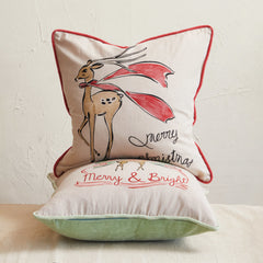 Square Cotton Chambray Printed Pillow w/ Velvet Piping & Back, 2 Styles