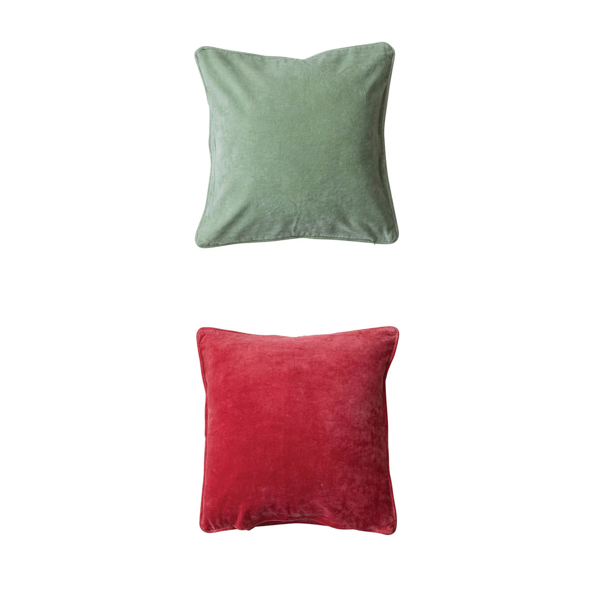 Square Cotton Chambray Printed Pillow w/ Velvet Piping &amp; Back, 2 Styles