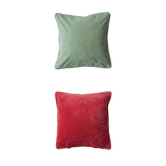 Square Cotton Chambray Printed Pillow w/ Velvet Piping & Back, 2 Styles