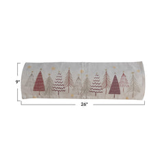 Cotton Printed Lumbar Pillow w/ Embroidery & Chambray Back