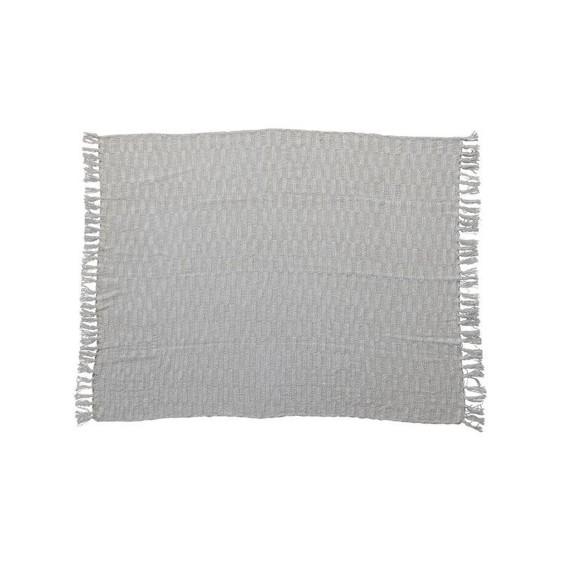 Woven Cotton Blend Throw w/ Gold Metallic Thread & Fringe, Natural
