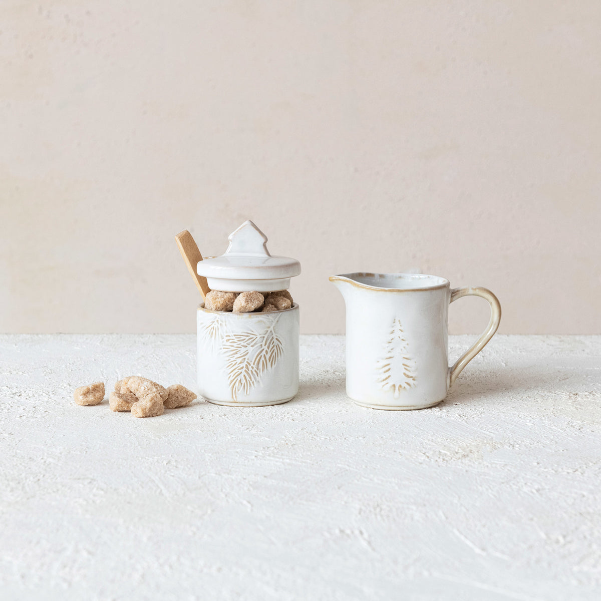 Stoneware Creamer &amp; Sugar Pot w/ Spoon