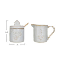 Stoneware Creamer &amp; Sugar Pot w/ Spoon