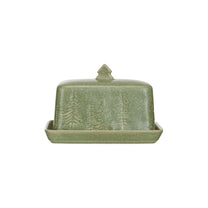 Debossed Stoneware Butter Dish w/ Trees