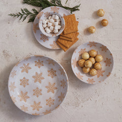 Stoneware Bowl w/ Wax Relief Snowflakes, Reactive Glaze, White - Small Bowl