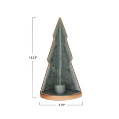 Stoneware Tree Taper Holder, Reactive Glaze, Green & Unglazed