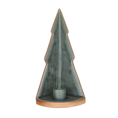 Stoneware Tree Taper Holder, Reactive Glaze, Green & Unglazed