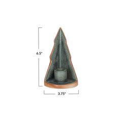 Stoneware Tree Taper Holder, Reactive Glaze, Green & Unglazed