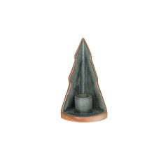 Stoneware Tree Taper Holder, Reactive Glaze, Green & Unglazed
