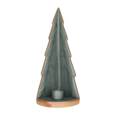 Stoneware Tree Taper Holder, Reactive Glaze, Green & Unglazed