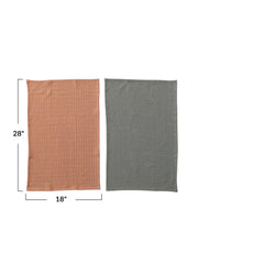 Woven Cotton Dobby Tea Towels, Orange & Charcoal Color, Set of 2