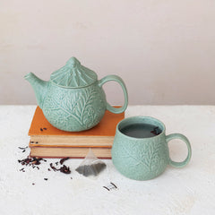 Embossed Stoneware Teapot w/ Strainer