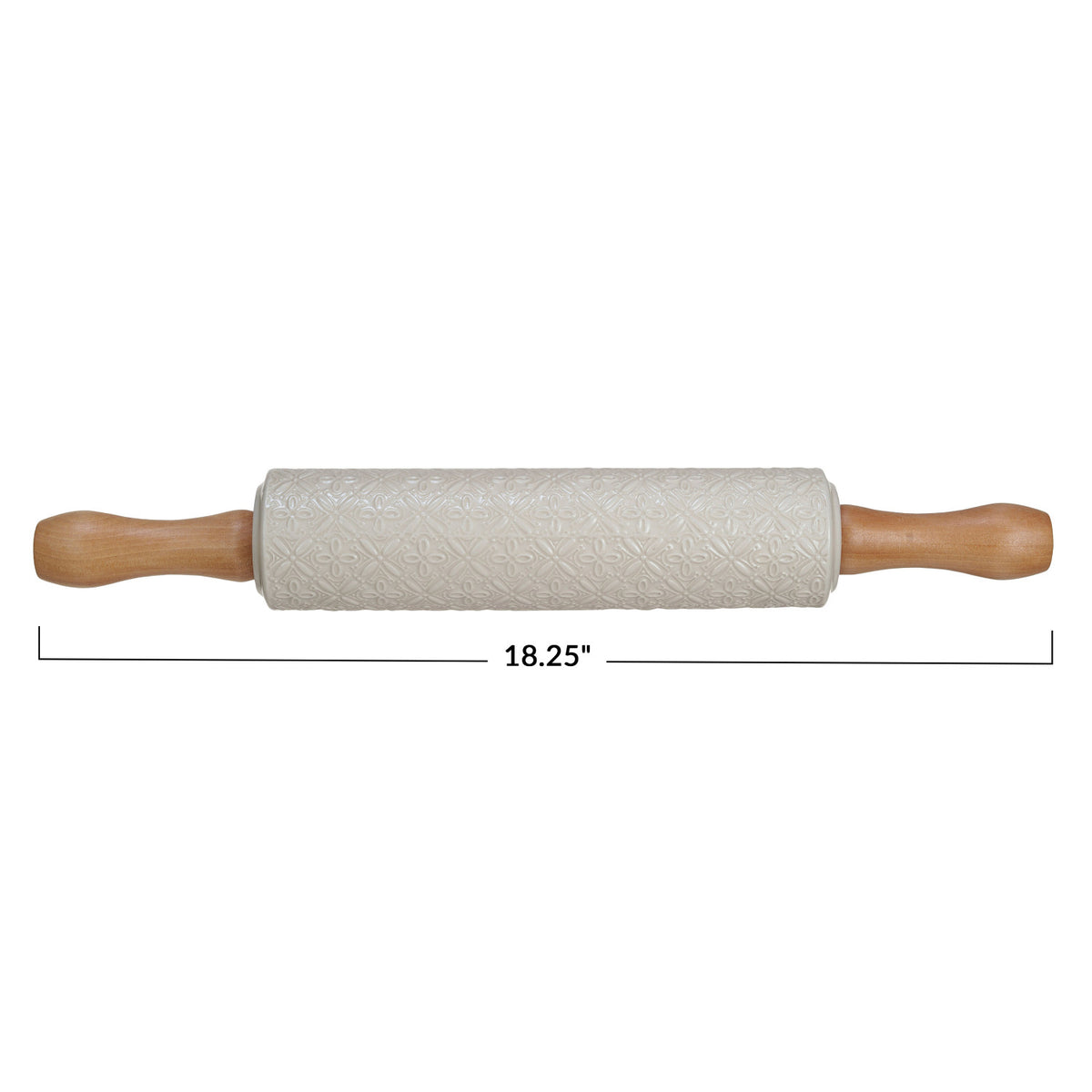 Embossed Stoneware Rolling Pin w/ Pattern &amp; Wood Handles, Cream Color &amp; Natural