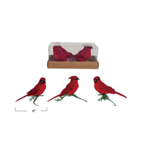 Foam &amp; Feather Cardinal Clip-on Ornaments, Red, Boxed Set of 3
