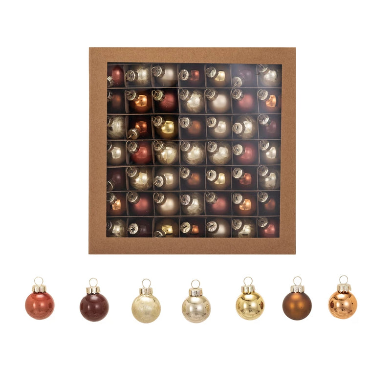 Glass Ball Ornaments, Brown & Gold Finish, Boxed Set of 49