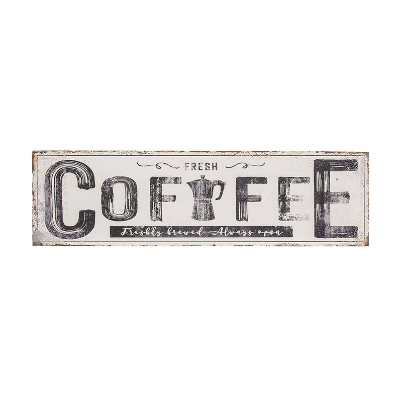 Coffee White Distressed Metal Sign