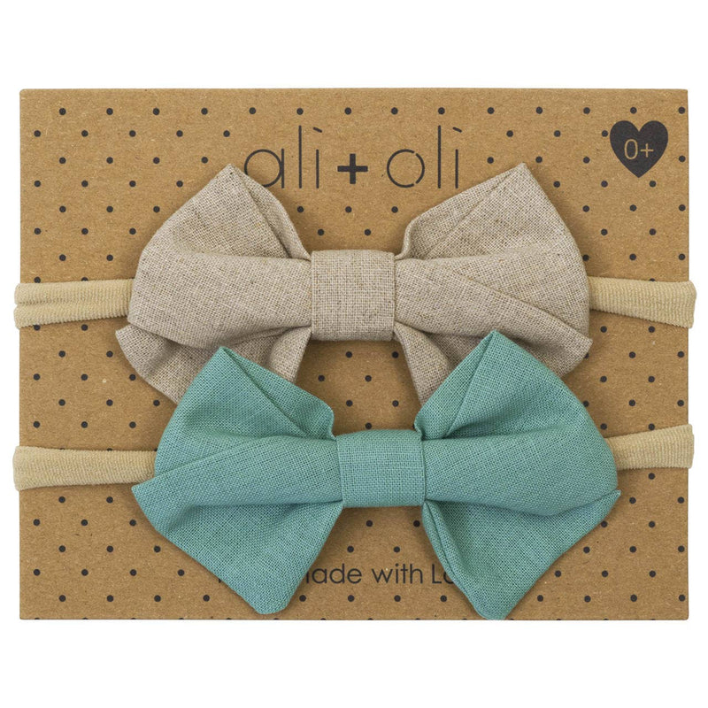 Headband Bow Set (Mint/Beige)