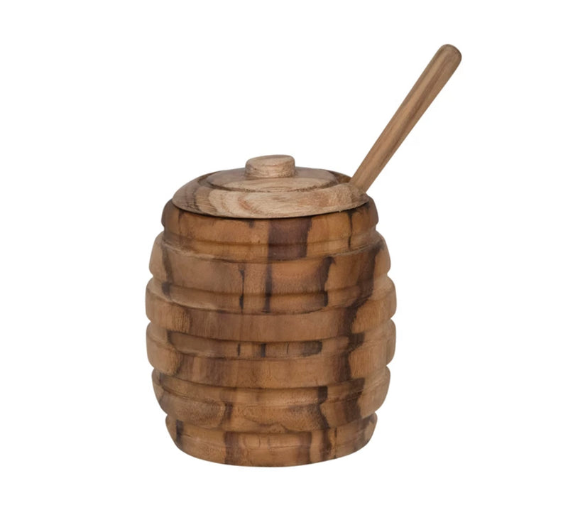 Teakwood Honey Jar
